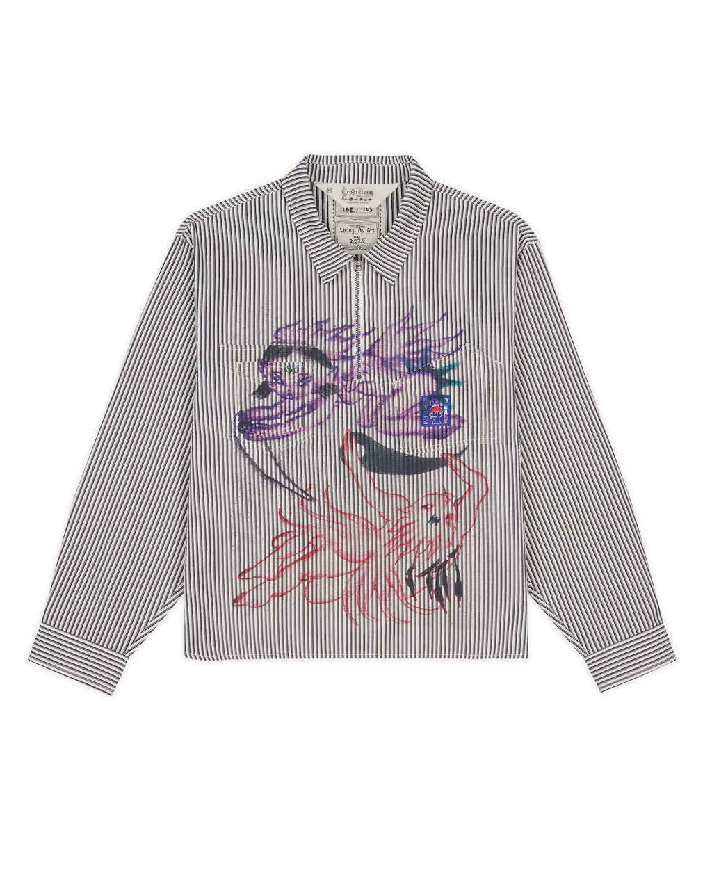 ANGEL STRIPED HALF ZIP WORK SHIRT - NATURAL