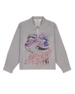 ANGEL STRIPED HALF ZIP WORK SHIRT - NATURAL 1