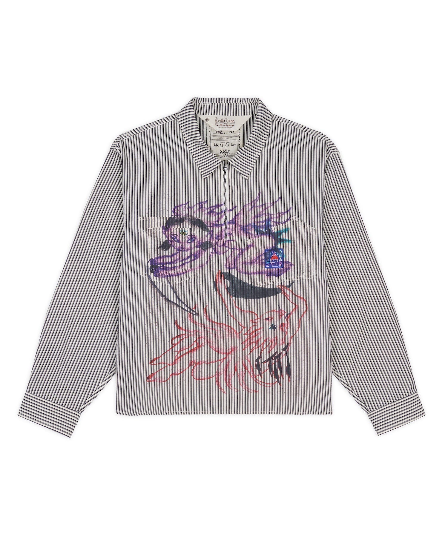 ANGEL STRIPED HALF ZIP WORK SHIRT - NATURAL 1