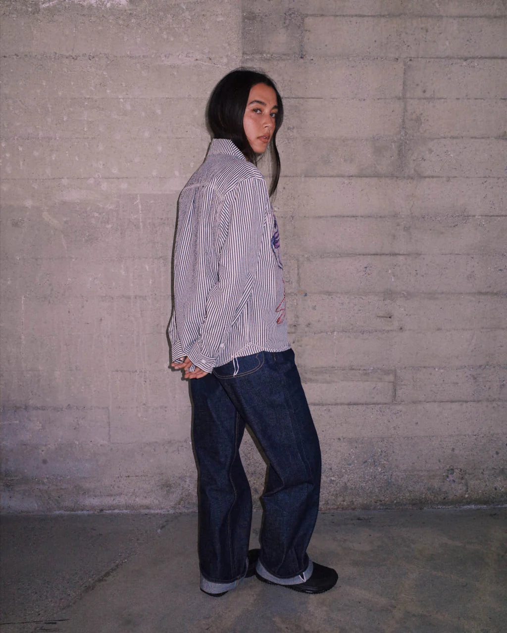 ANGEL STRIPED HALF ZIP WORK SHIRT - NATURAL 5