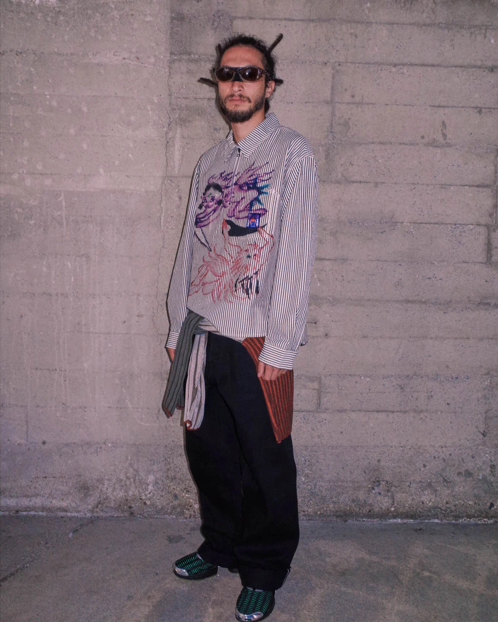 ANGEL STRIPED HALF ZIP WORK SHIRT - NATURAL 3