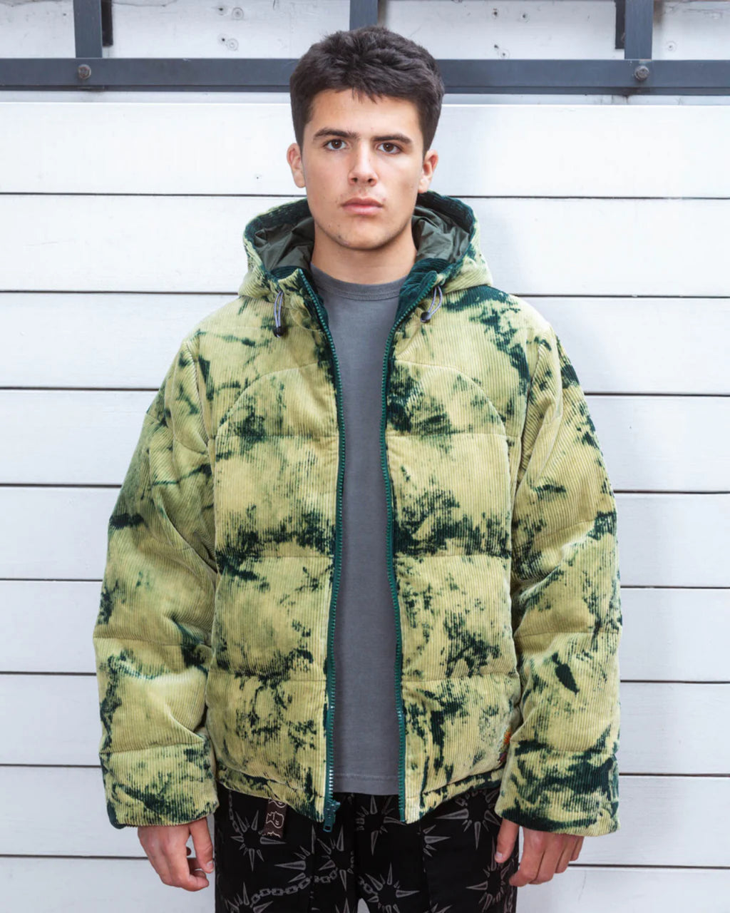 BLEACH DYED DIMENSION PUFFER JACKET - OLIVE 6