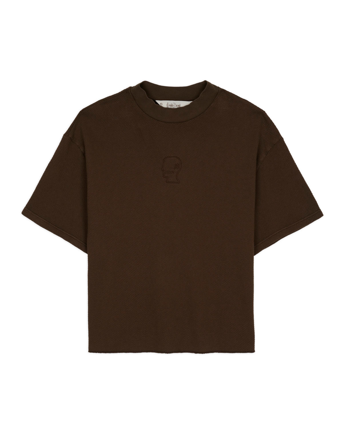BOXY THERMAL MOCK NECK T-SHIRT - BROWN 1