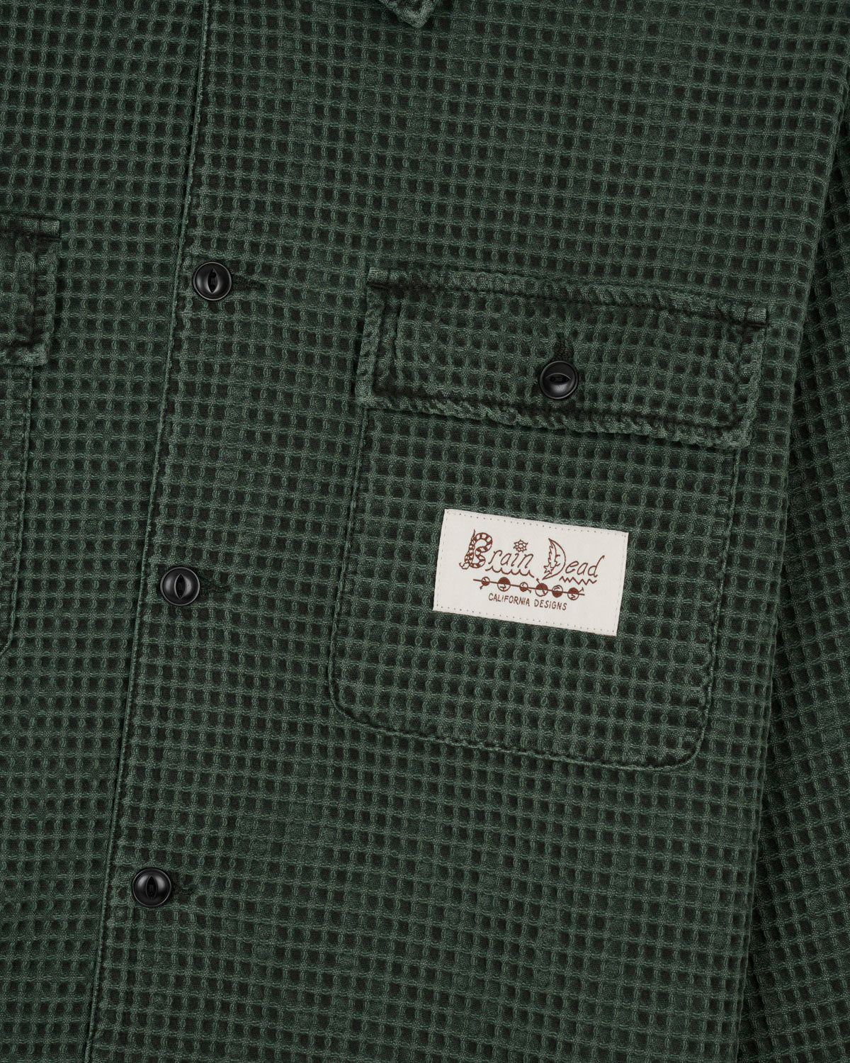 WAFFLE BUTTON FRONT SHIRT - DARK GREEN 3