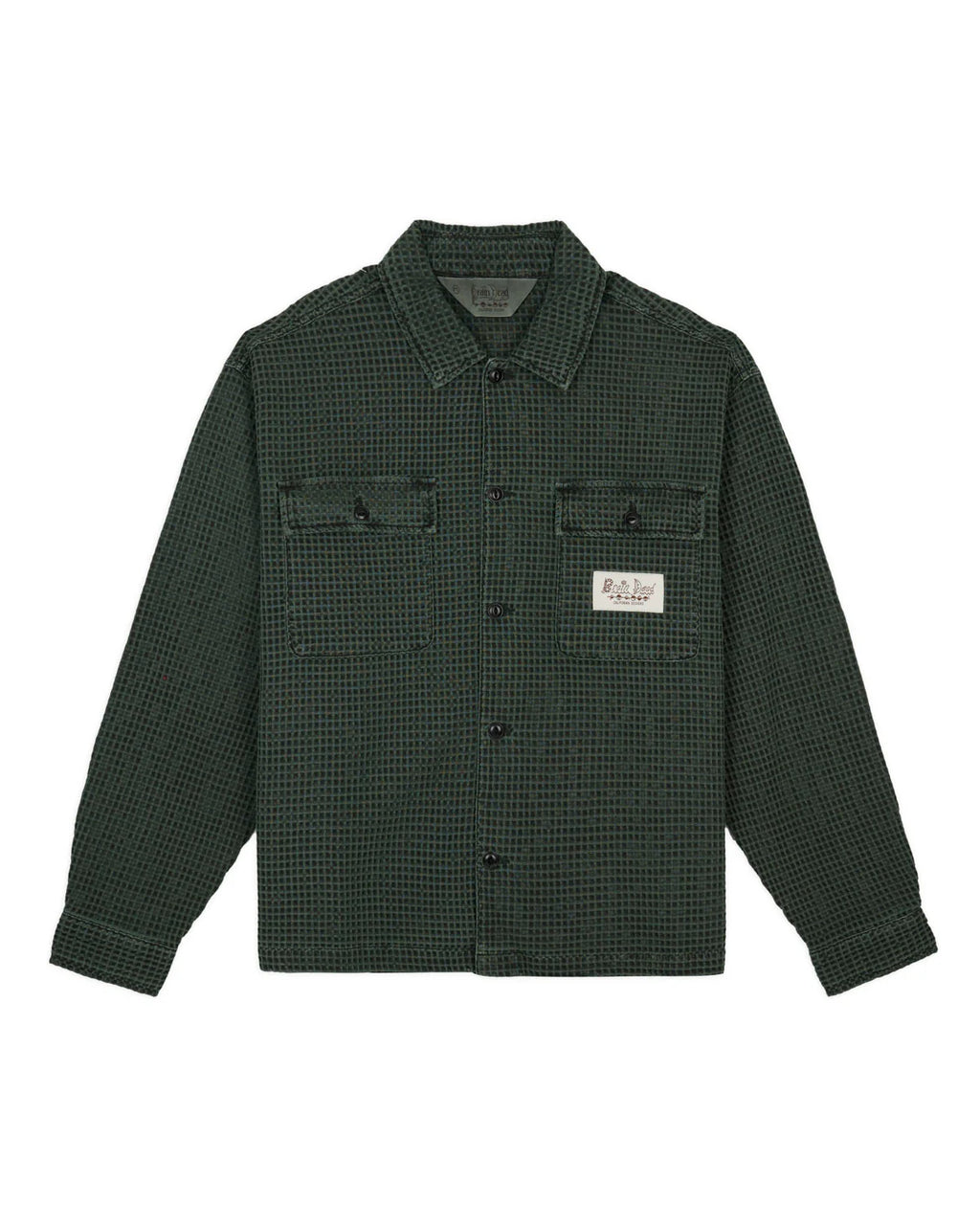 WAFFLE BUTTON FRONT SHIRT - DARK GREEN