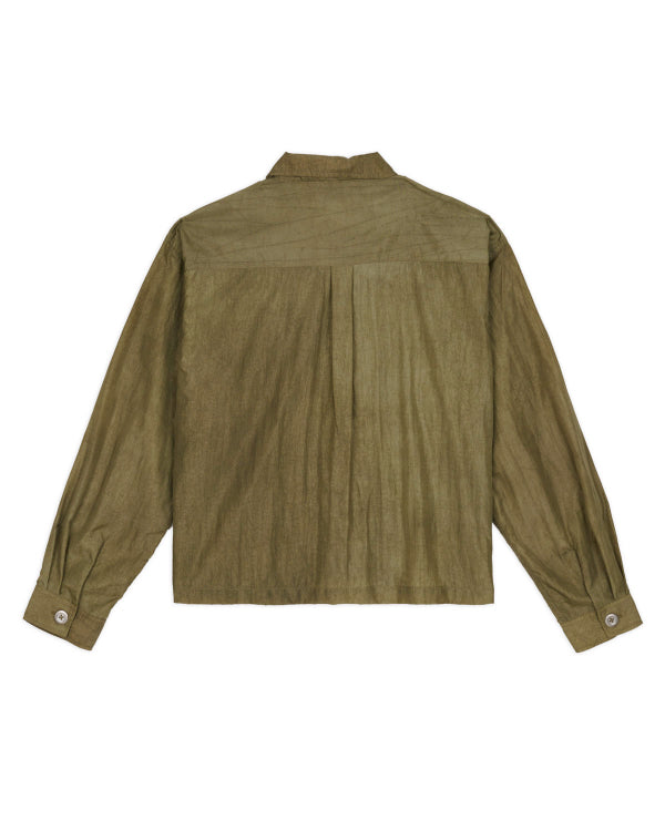 CROPPED NYLON BUTTON UP SHIRT - ARMY 2