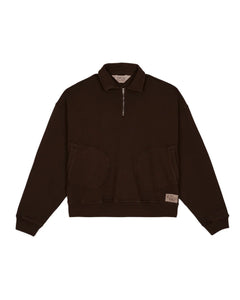 HALF ZIP COLLARED SWEATSHIRT - BROWN