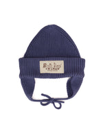 KNITTED EAR FLAP BEANIE - BLUE 1