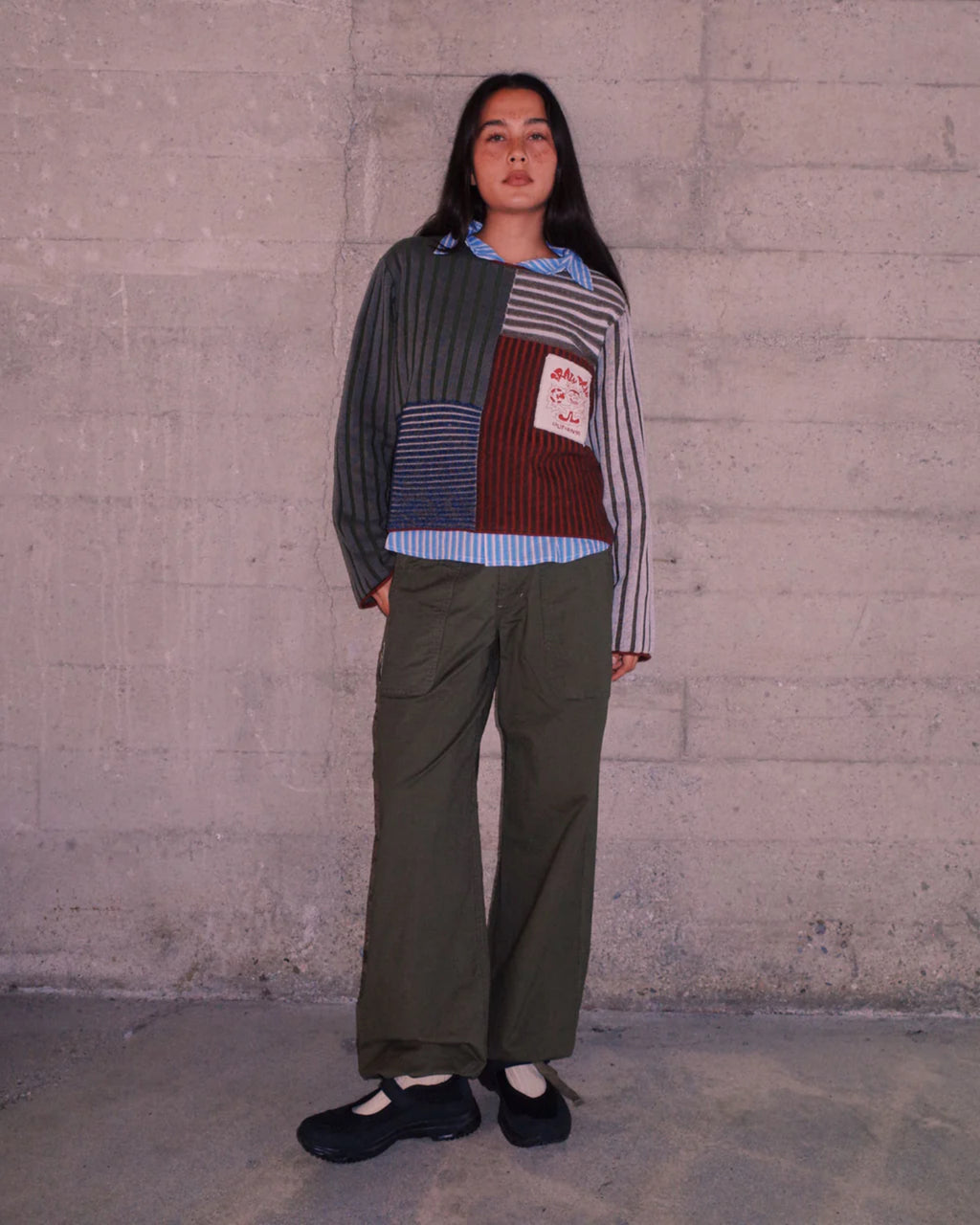 MIXED STRIPE BOXY KNIT SWEATER - GREEN MULTI 4
