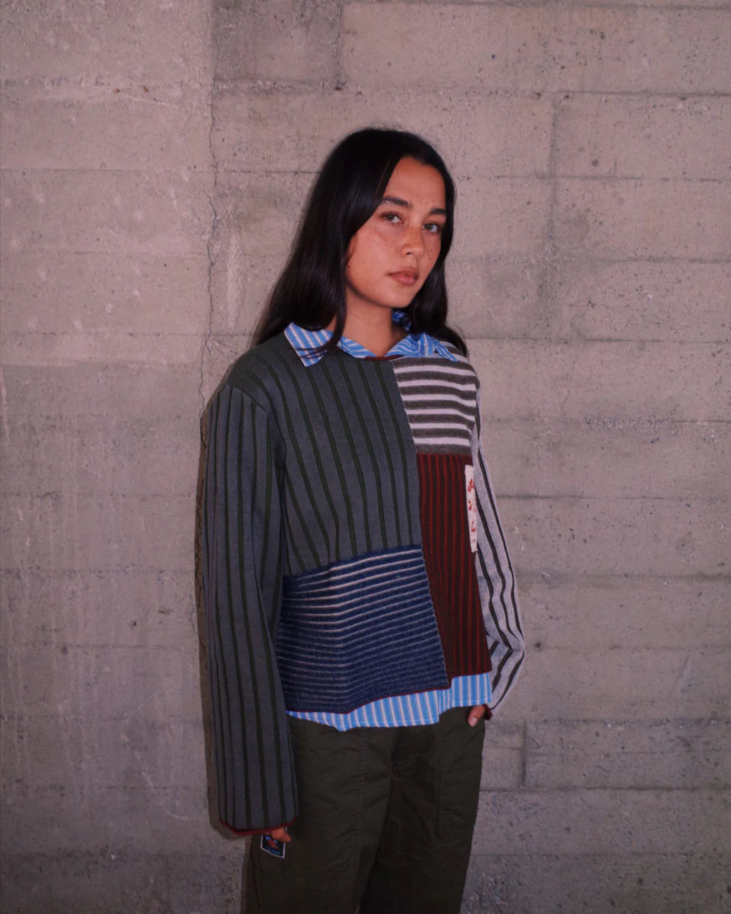MIXED STRIPE BOXY KNIT SWEATER - GREEN MULTI 5