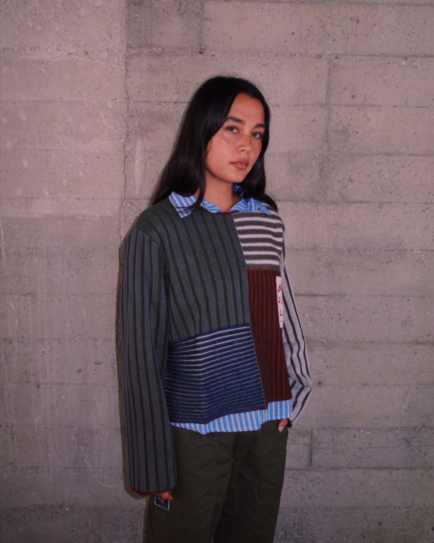 MIXED STRIPE BOXY KNIT SWEATER - GREEN MULTI 5