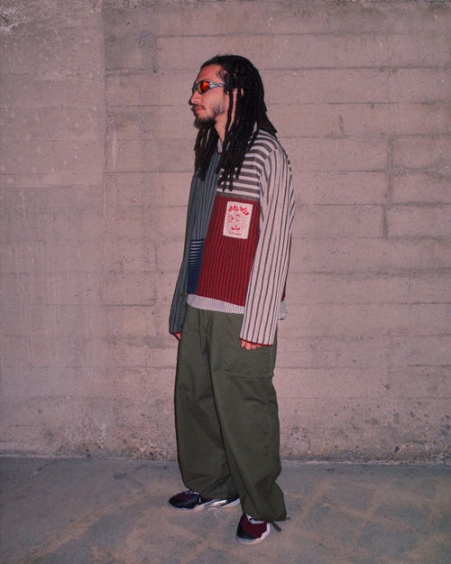 MIXED STRIPE BOXY KNIT SWEATER - GREEN MULTI 2