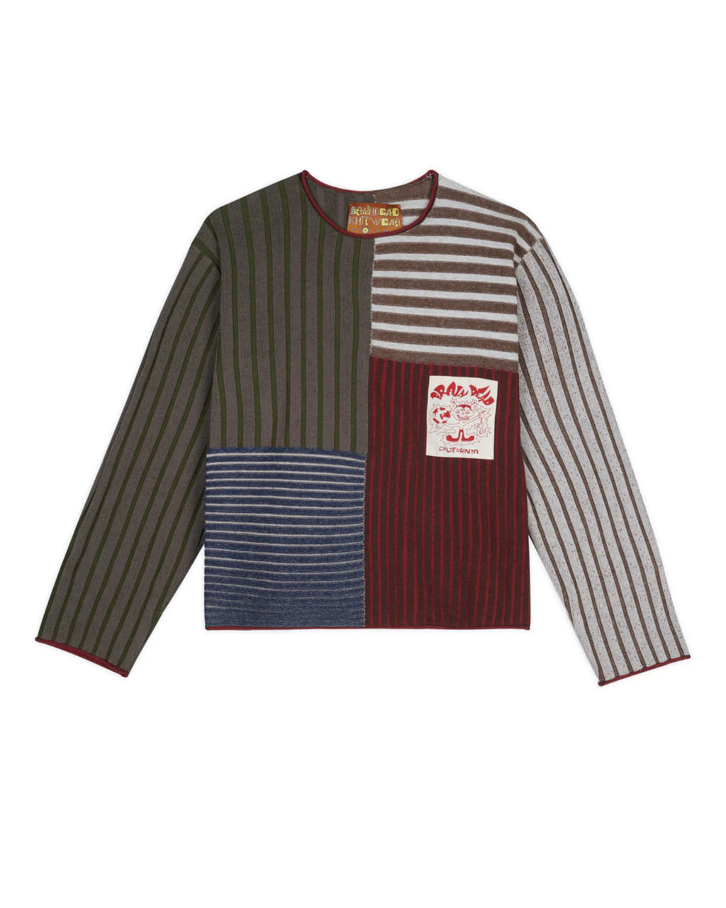 MIXED STRIPE BOXY KNIT SWEATER - GREEN MULTI