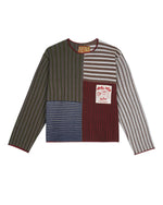 MIXED STRIPE BOXY KNIT SWEATER - GREEN MULTI 1