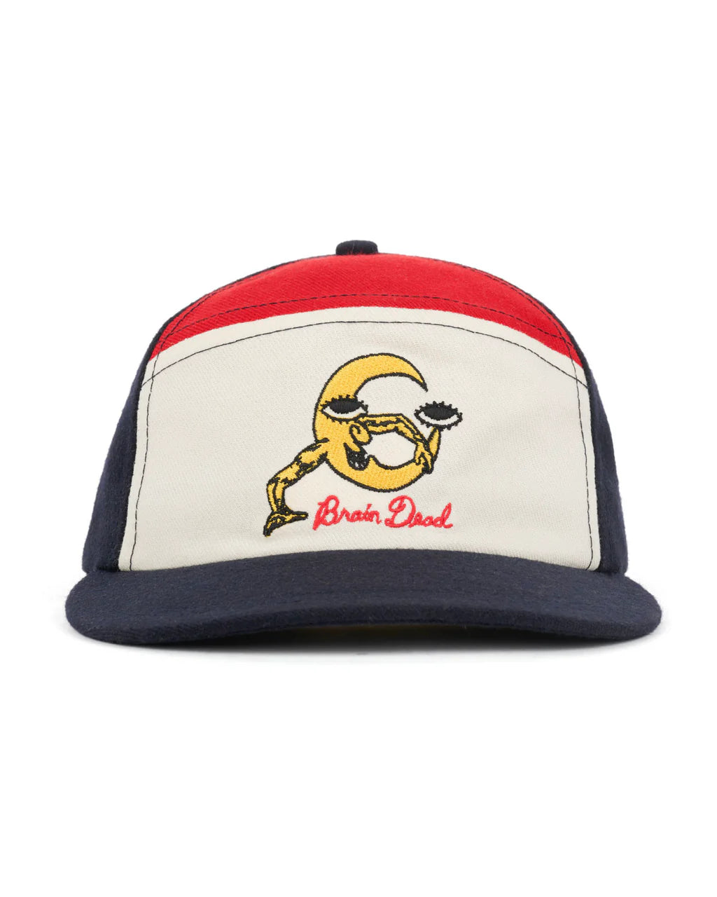 WANING CRESCENT CURVED FRONT 6 PANEL HAT - NAVY MULTI