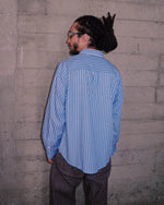 OMER STRIPED OXFORD BUTTON UP SHIRT - BLUE 4