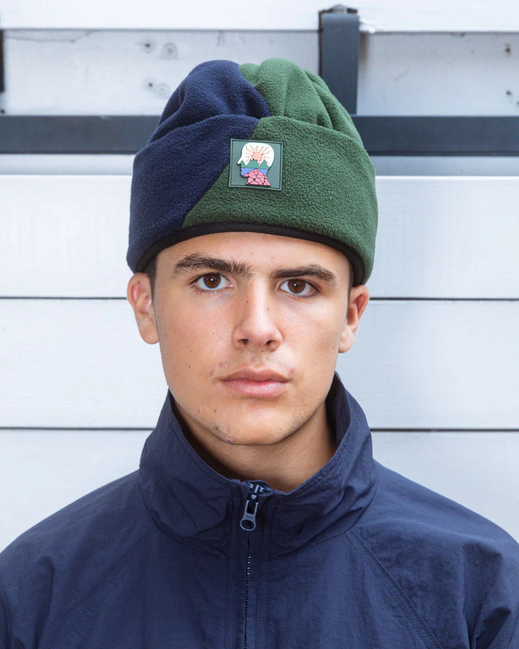 ORGANIC PANEL POLAR FLEECE BEANIE - NAVY / OLIVE 2