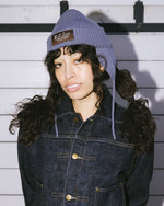KNITTED EAR FLAP BEANIE - BLUE 2