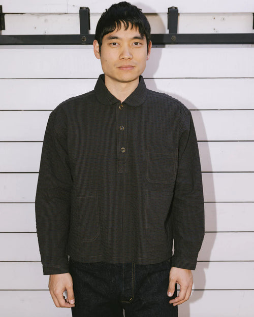 GINGHAM ROUND COLLAR SHIRT - BLACK 2