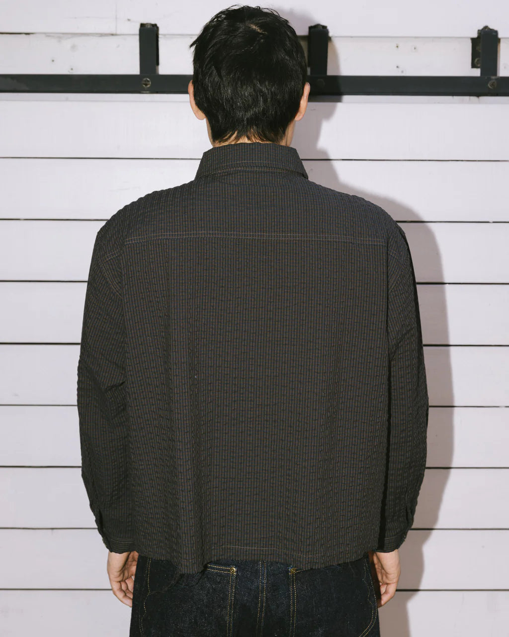 GINGHAM ROUND COLLAR SHIRT - BLACK 4