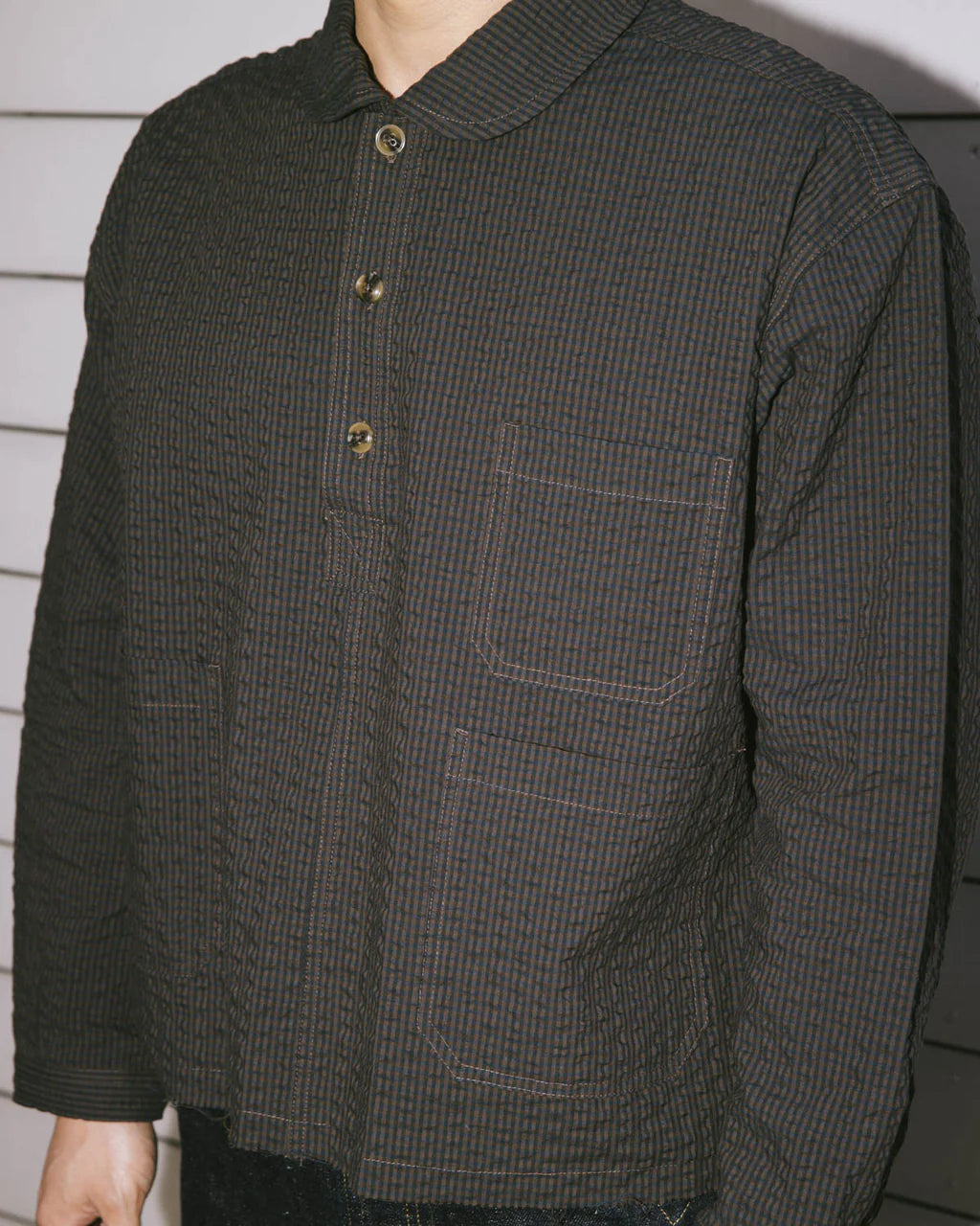 GINGHAM ROUND COLLAR SHIRT - BLACK 5