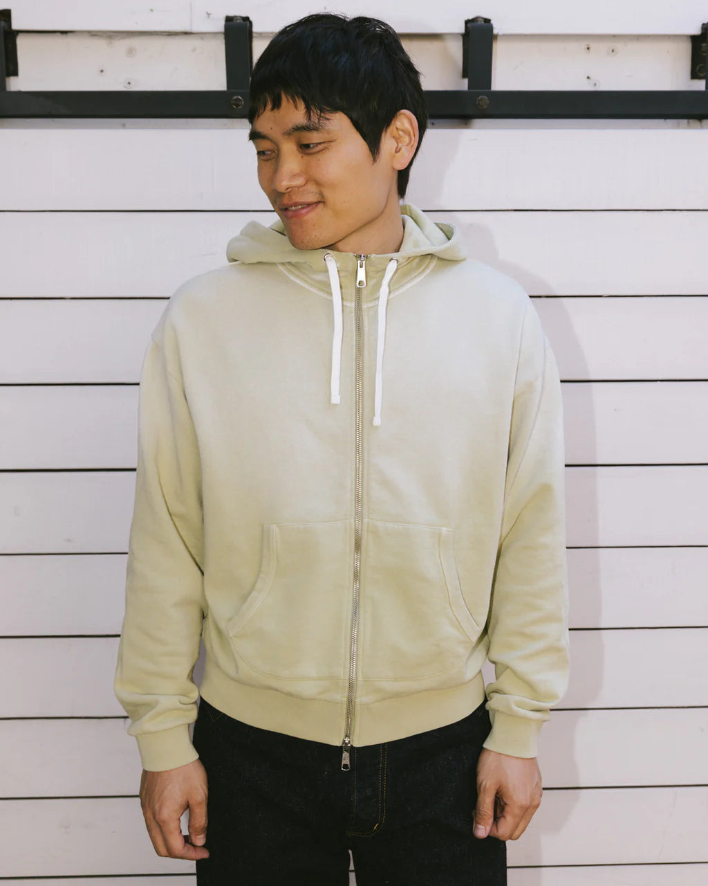 PADDED ELBOW ZIP-UP HOODIE - SAND 2