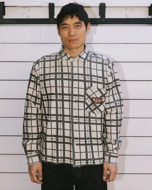 PLAID FRENCH TERRY BUTTON UP - SAND 2