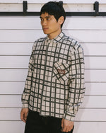 PLAID FRENCH TERRY BUTTON UP - SAND 3
