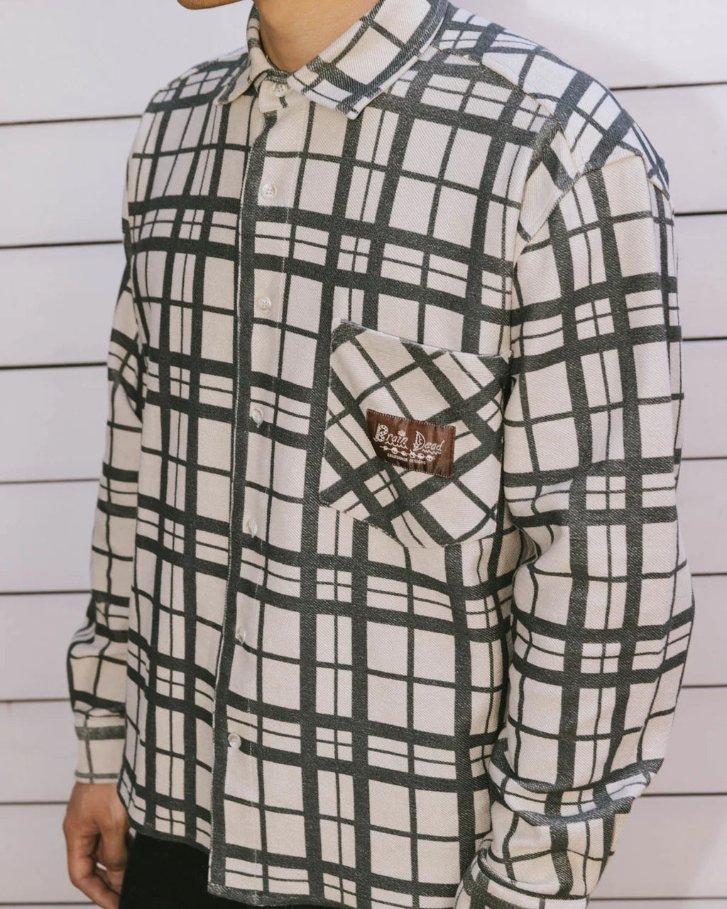 PLAID FRENCH TERRY BUTTON UP - SAND 5