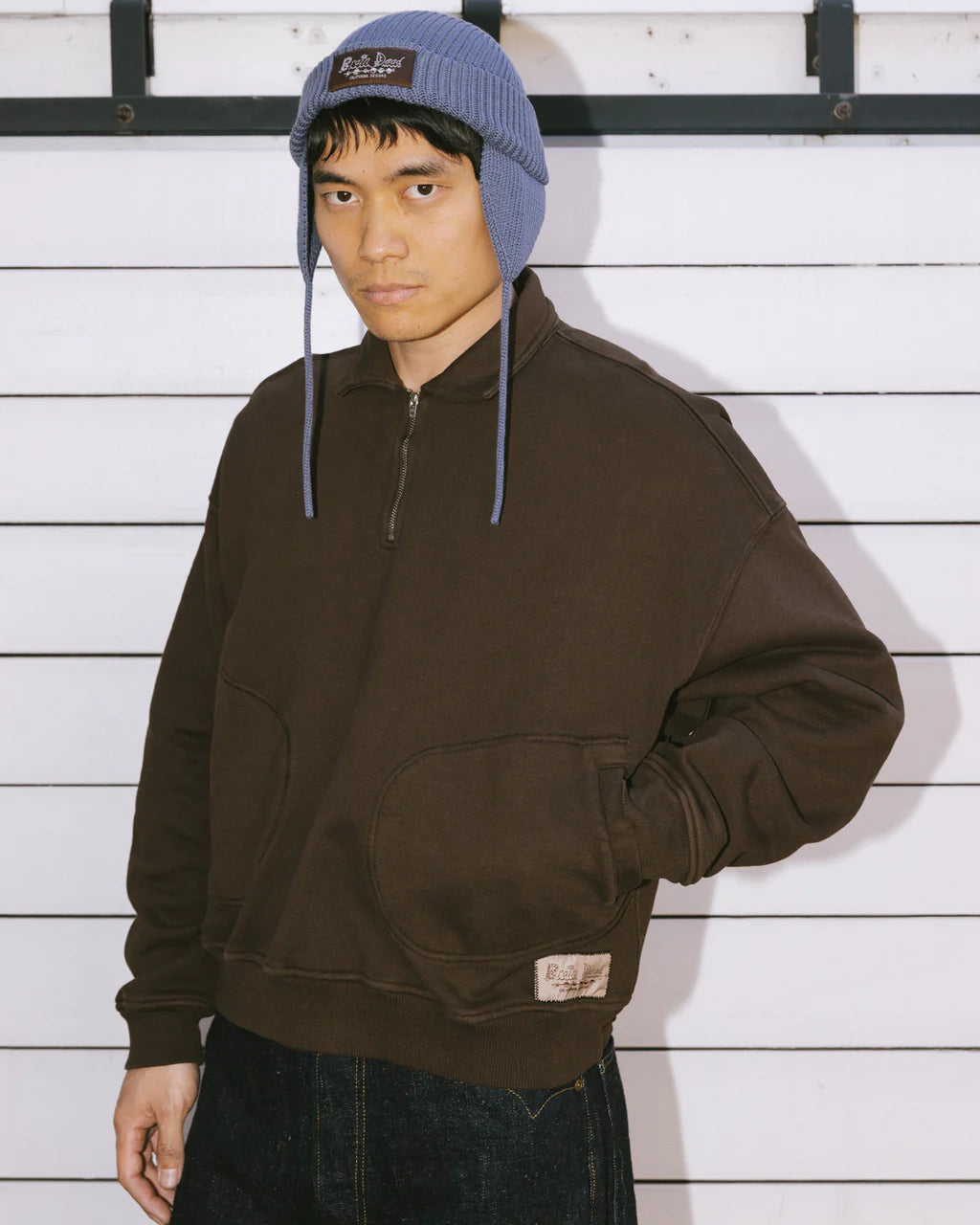 HALF ZIP COLLARED SWEATSHIRT - BROWN 3