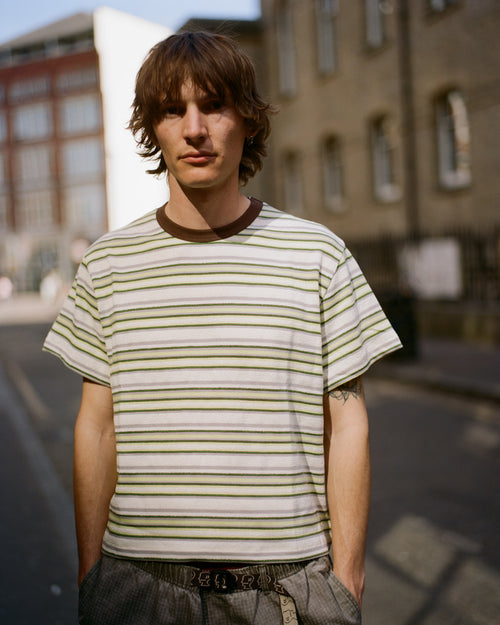 LOOPED STRIPE T-SHIRT - GREEN MULTI 2