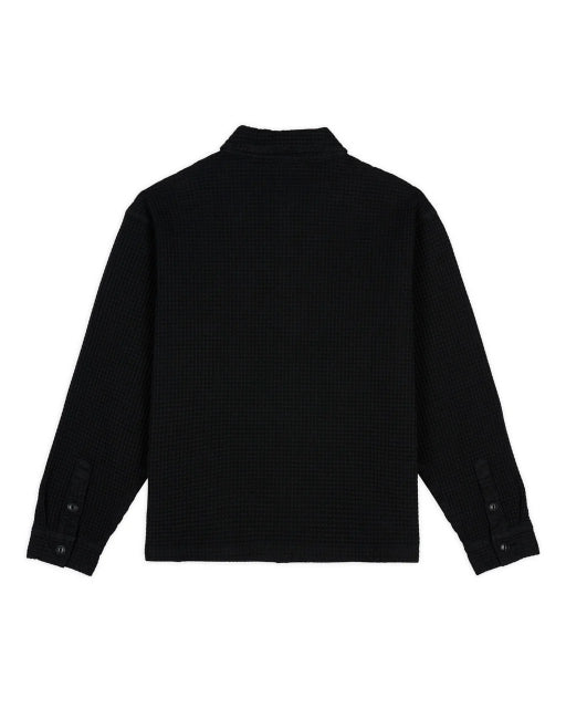 WAFFLE BUTTON FRONT SHIRT - BLACK 3