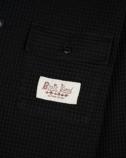WAFFLE BUTTON FRONT SHIRT - BLACK 4