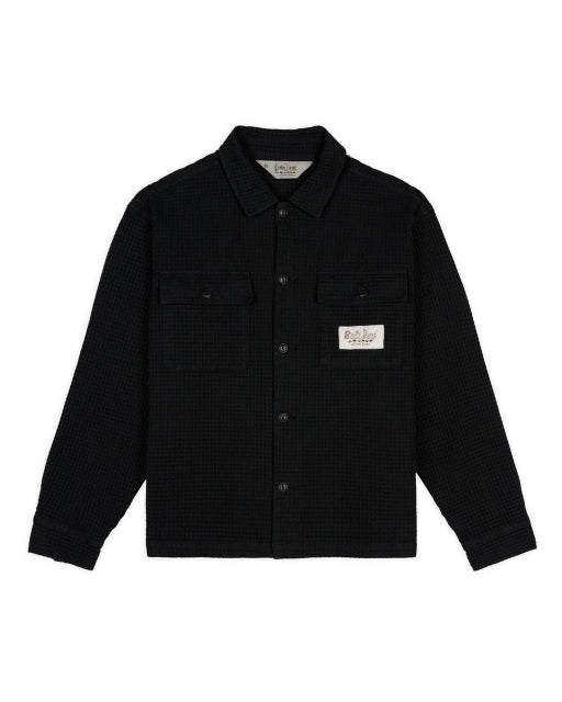 WAFFLE BUTTON FRONT SHIRT - BLACK 1