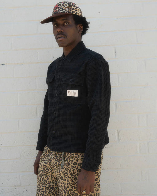 WAFFLE BUTTON FRONT SHIRT - BLACK 2
