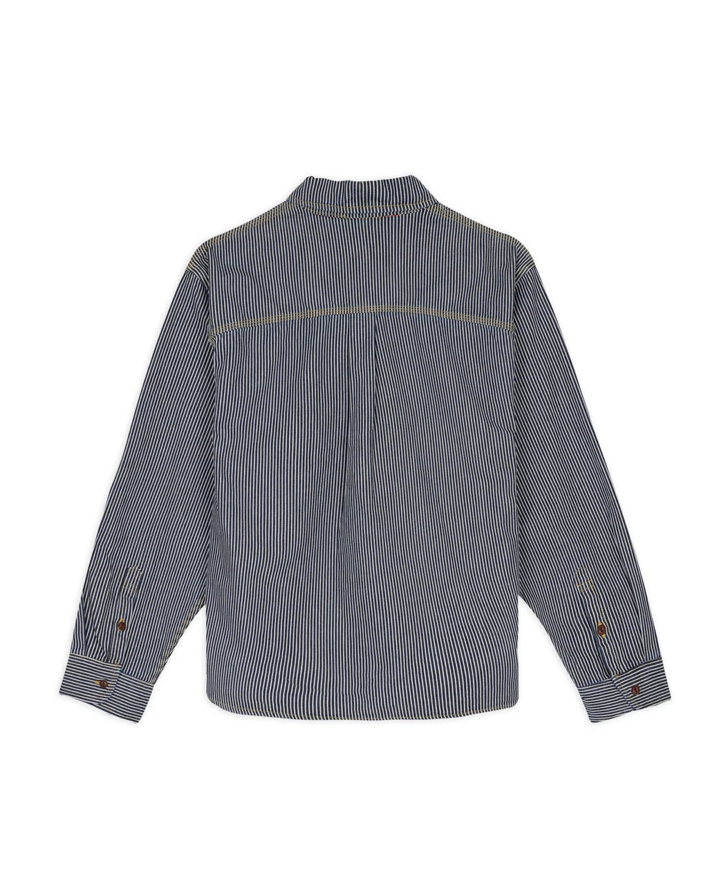 HICKORY STRIPE HALF ZIP WORK SHIRT - NAVY 3