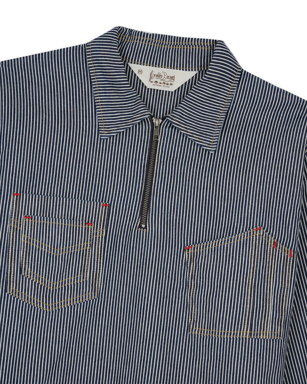 HICKORY STRIPE HALF ZIP WORK SHIRT - NAVY 2