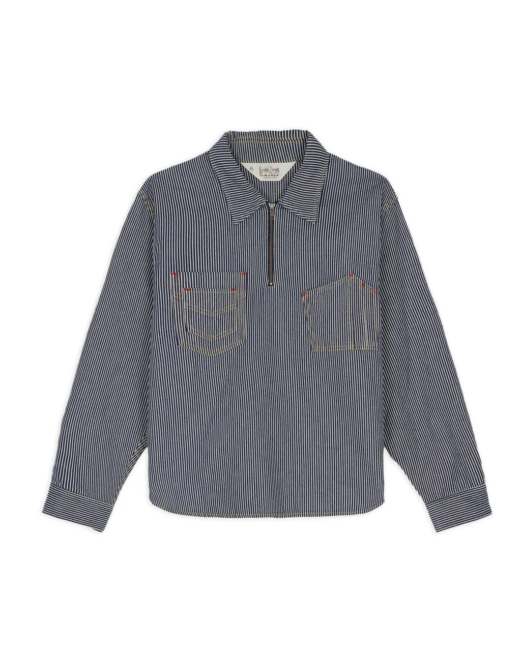 HICKORY STRIPE HALF ZIP WORK SHIRT - NAVY 1
