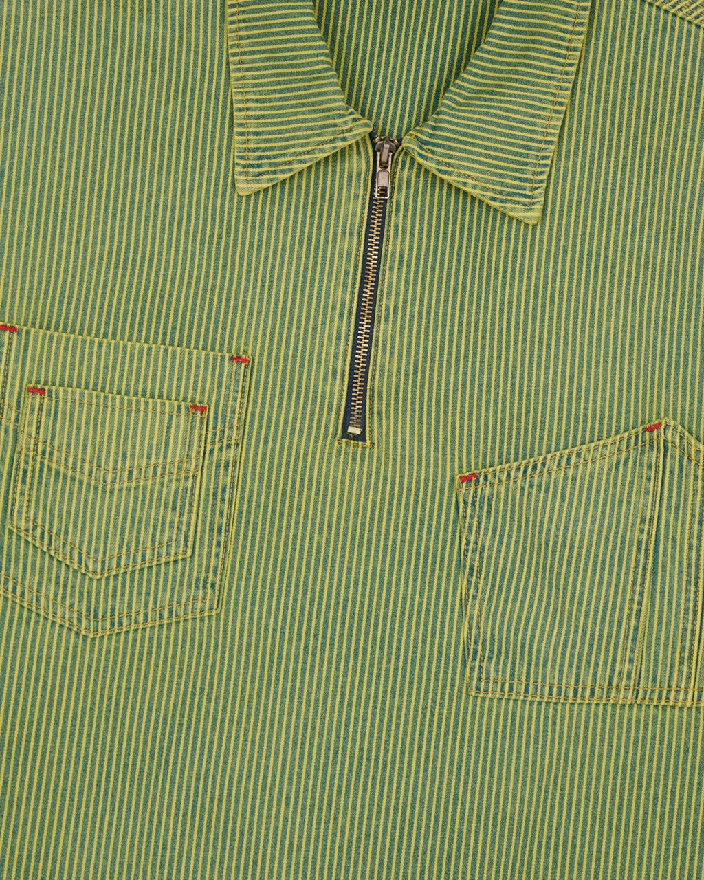 HICKORY STRIPE HALF ZIP WORK SHIRT - GREEN 2