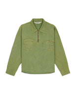 HICKORY STRIPE HALF ZIP WORK SHIRT - GREEN 1