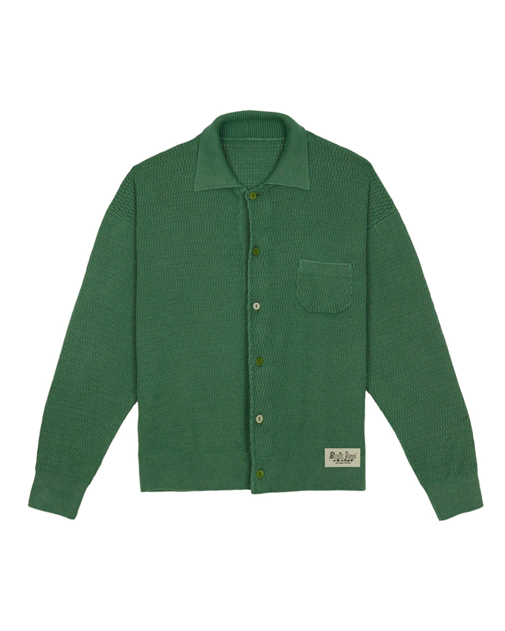 PIGMENT DYE LONG SLEEVE POLO SWEATER - GREEN 1