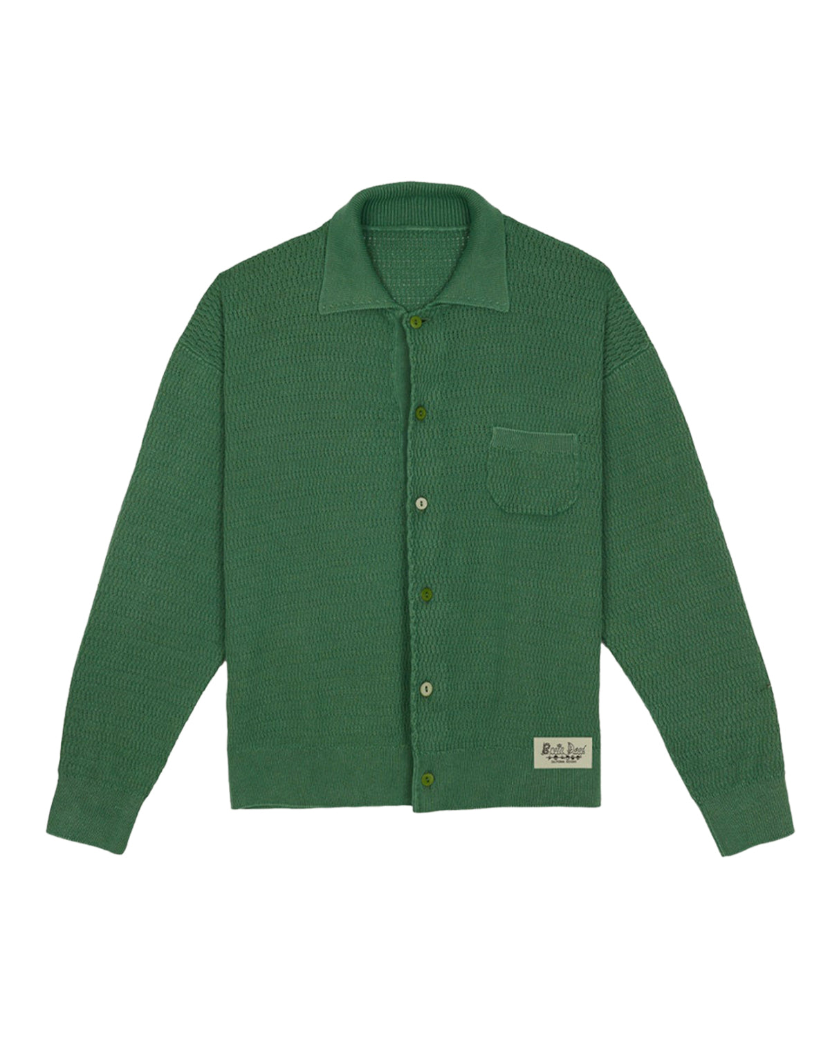 PIGMENT DYE LONG SLEEVE POLO SWEATER - GREEN 1
