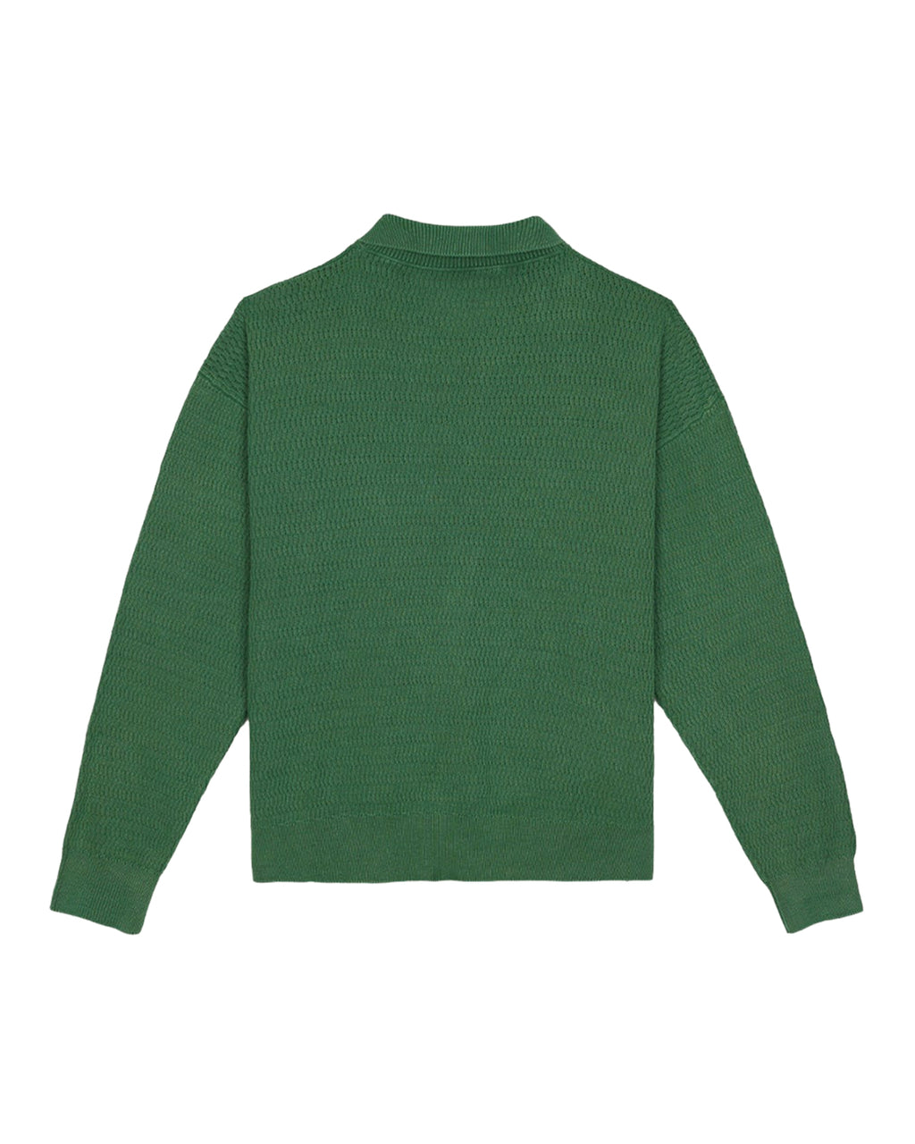 PIGMENT DYE LONG SLEEVE POLO SWEATER - GREEN 2