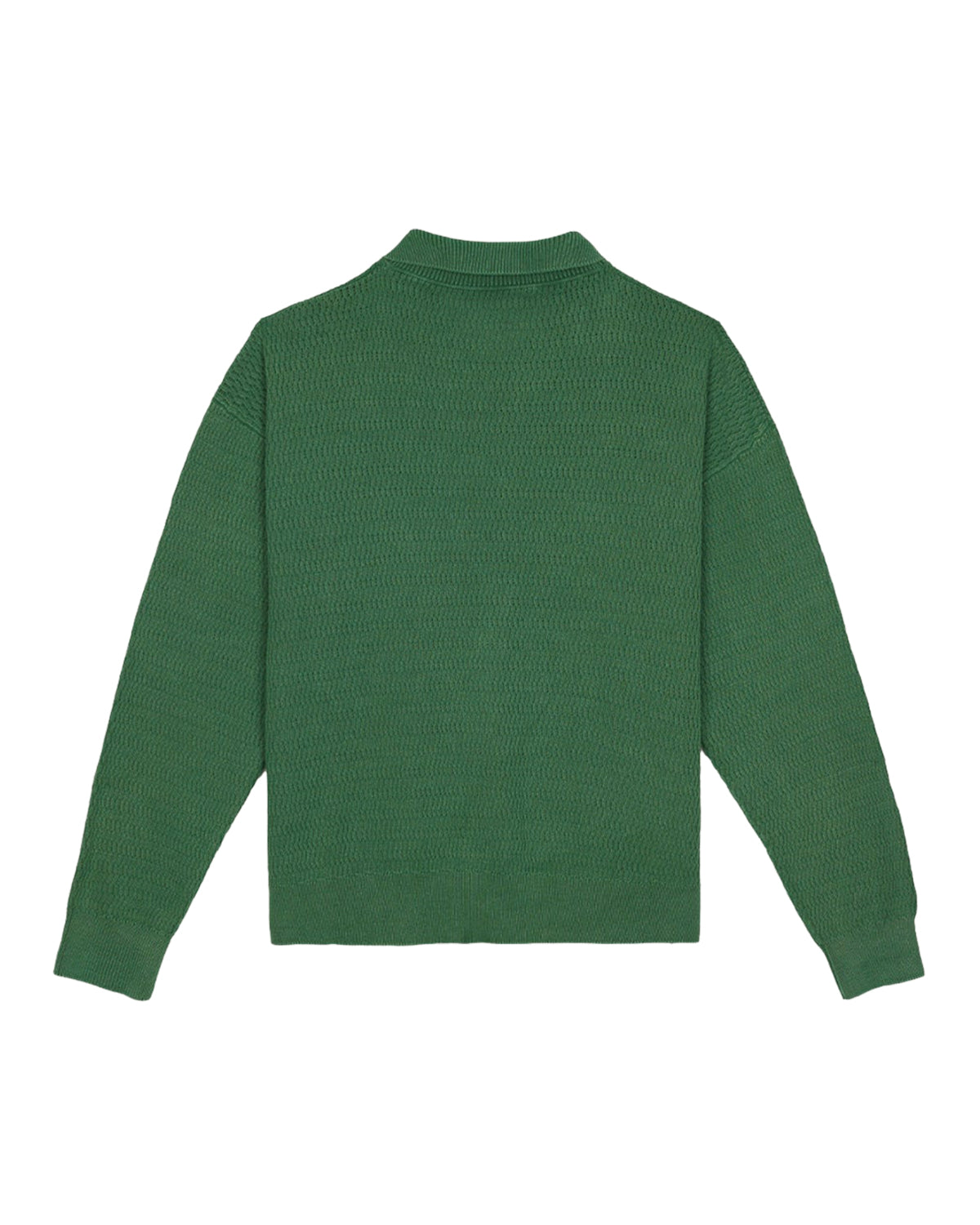 PIGMENT DYE LONG SLEEVE POLO SWEATER - GREEN 2